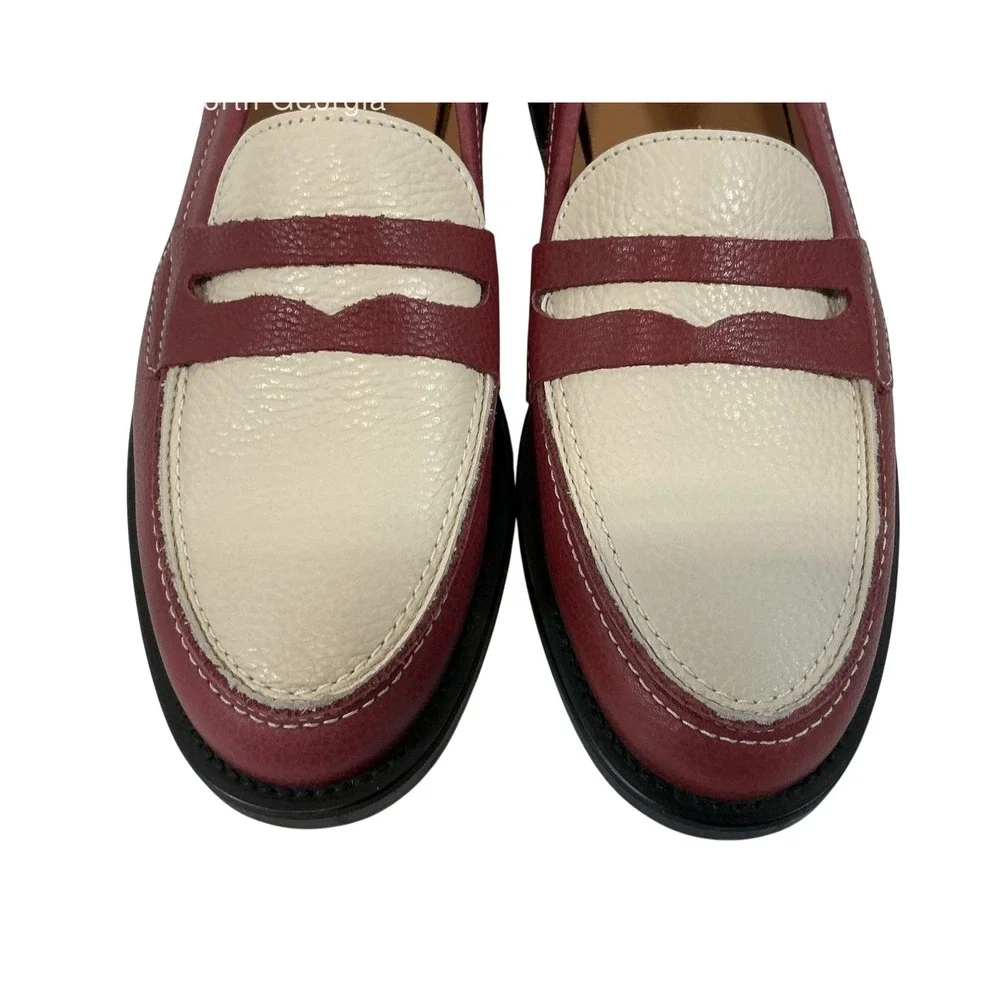 Duke + Dexter Wilde Burgundy White Penny Loafers Size 7D US Made In England $340